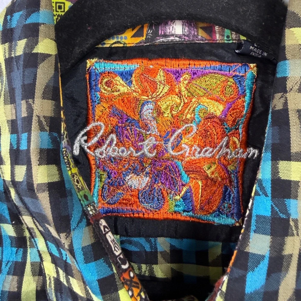 Robert Graham Mens Plaid Button Down Shirt Animal Portrait Size L‎ Whimsical
